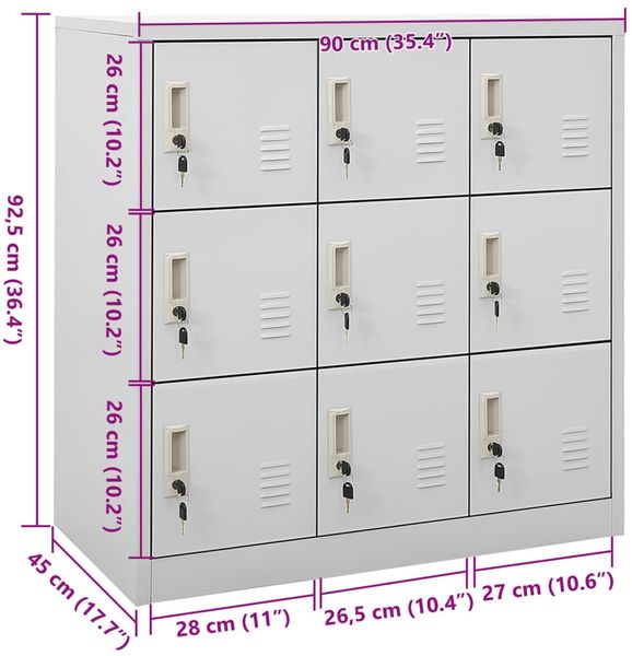 vidaXL Schließfachschrank Hellgrau 90 x 45 x 92,5 cm Stahl [336440] Bild 8