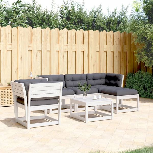 vidaXL 5-tlg. Garten-Lounge-Set mit Kissen Weiß Massivholz Kiefer 3216921