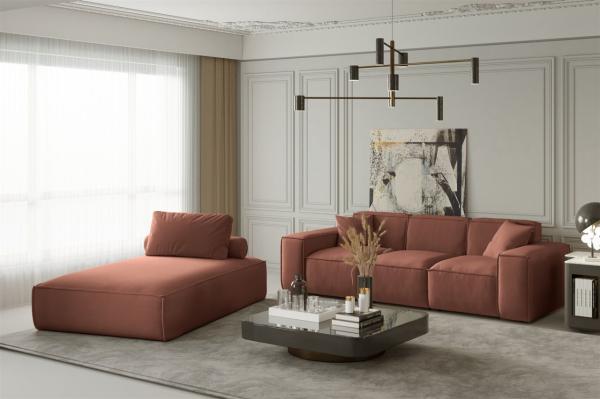 Sofa Set 2-tlg Sezlong und Sofa 3-Sitzer CELES in Stoff Opera Velvet Kupferbraun