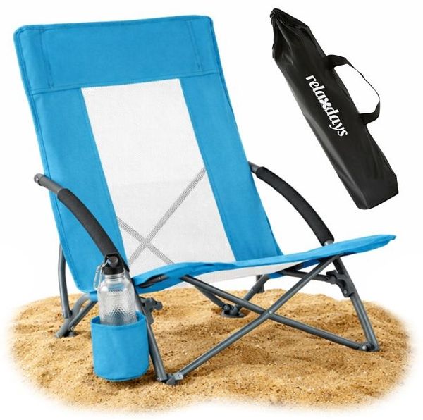 Relaxdays Faltbarer Strandstuhl mit Getränkehalter