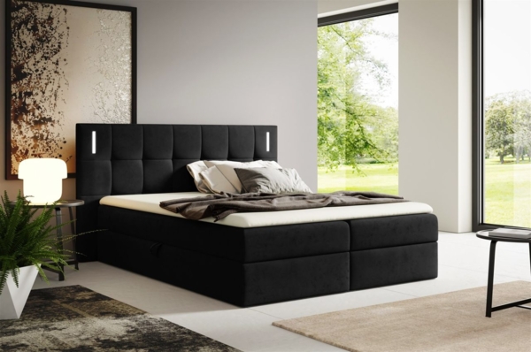 Boxspringbett Schlafzimmerbett MARTIM PREMIUM 160x200cm Stoff Fresh Schwarz