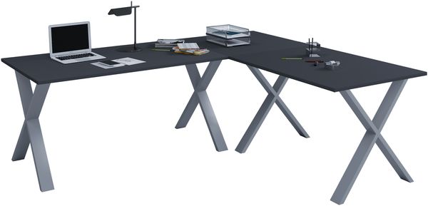 VCM Schreibtisch Lona 919752 Silber / Anthrazit H. 76 x B. 190 x T. 130 cm