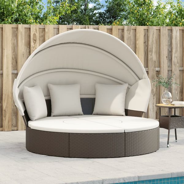 vidaXL Sonneninsel mit Dach und Kissen Braun Poly Rattan 362253