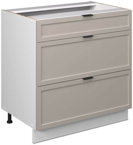 Küchenunterschrank Fame-Line GrauBeige 80 cm mit 3 Schubladen, ohne Arbeitsplatte Vicco