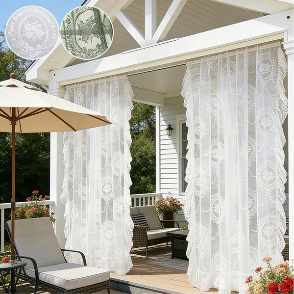 Qelus Gardine Voile Gardinen Transparent Vorhänge Kräuselband für Innen Außen (2 St), 2er Set Rüschenvorhänge Vintage-Tüll, Blumenspitze Shabby-Chic-Dekor