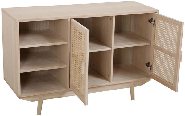 Sideboard 100 x 36cm MDF Paulownia-Holzfurnier und Rattanfront mit viel Stauraum Bild 6