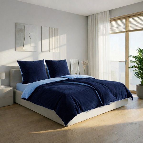 KiNZLER Bettwäsche Cashmere Touch, Microfaser, 2 teilig, Wendebettwäsche, blau-navy
