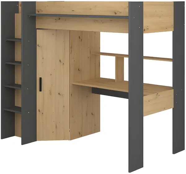 Vente-unique - AUCKLAND Bett Holz, Platte GrauBeige - B 116,4 cm x H 178,3 cm x L 204,4 cm