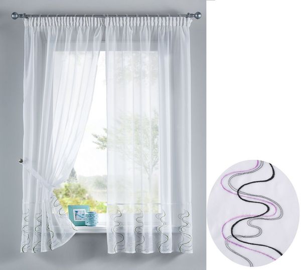 Gardinenbox Gardine, Stangendurchzug (2 St), transparent, WELLE Stickerei Gardinen Set 2 Tlg. Raffhalter Tunneldurchzug Gardinen