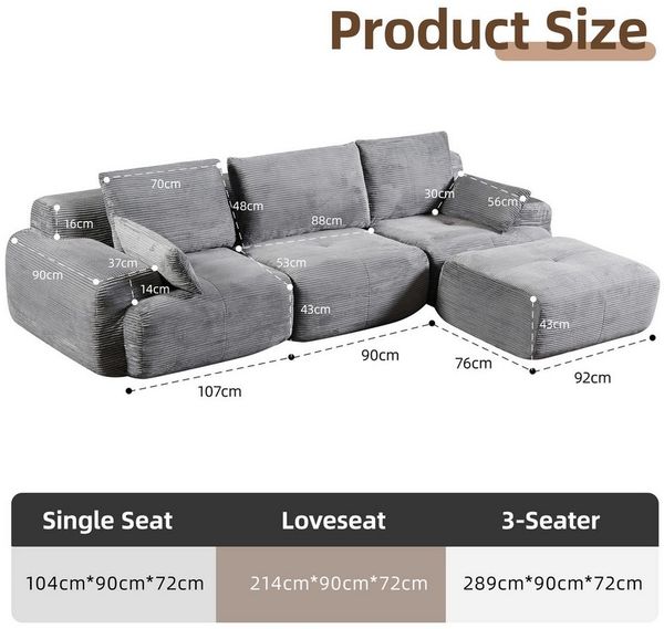 Leawin Sofa Sofa 3-2-1 Sitzer mit Schlaffunktion – Wohnzimmersofa modern & bequem, Bequemes Sofa mit Bettfunktion – modern, kompakt und flexibel nutzbar