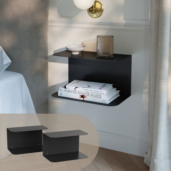 Wandnachttisch 2er Set Notodden Stahl 40x23x23 cm Schwarz [en. casa]