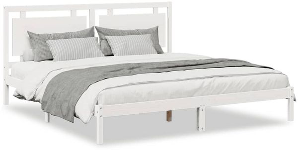 Doppelbett, Betten für Erwachsene, Massivholzbett Extra Lang ohne Matratze Weiß 200x220 cm de542