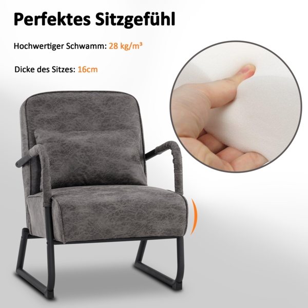 MCombo Sessel für Wohnzimmer, Retro Vintage Relaxsessel mit Ledenkissen, Armlehnensessel Loungesessel Polstersessel, Mikrofaserstoff, 4742-1(Dunkelgrau) Bild 3