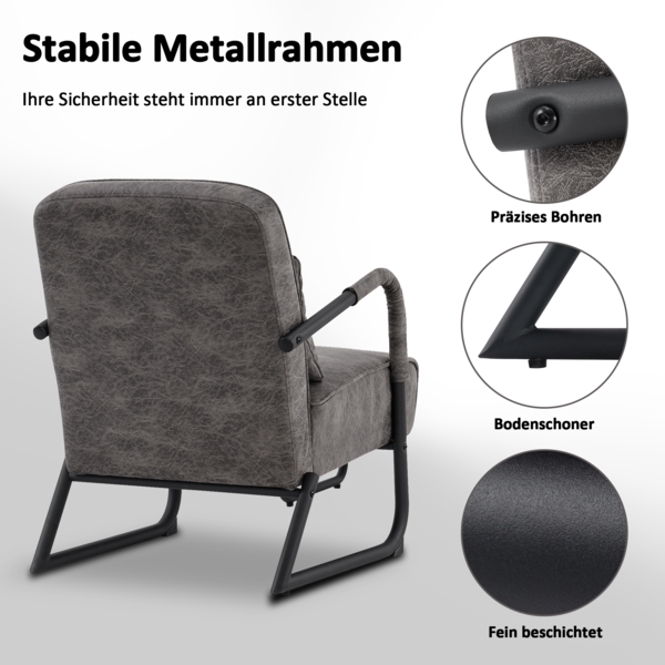 MCombo Sessel für Wohnzimmer, Retro Vintage Relaxsessel mit Ledenkissen, Armlehnensessel Loungesessel Polstersessel, Mikrofaserstoff, 4742-1(Dunkelgrau) Bild 4