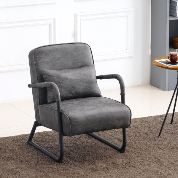 MCombo Sessel für Wohnzimmer, Retro Vintage Relaxsessel mit Ledenkissen, Armlehnensessel Loungesessel Polstersessel, Mikrofaserstoff, 4742-1(Dunkelgrau) Bild 5