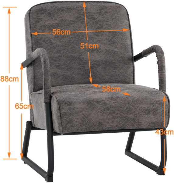 MCombo Sessel für Wohnzimmer, Retro Vintage Relaxsessel mit Ledenkissen, Armlehnensessel Loungesessel Polstersessel, Mikrofaserstoff, 4742-1(Dunkelgrau) Bild 6