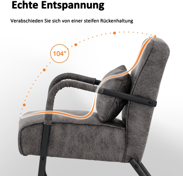 MCombo Sessel für Wohnzimmer, Retro Vintage Relaxsessel mit Ledenkissen, Armlehnensessel Loungesessel Polstersessel, Mikrofaserstoff, 4742-1(Dunkelgrau) Bild 2