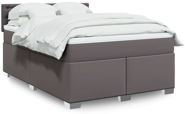 vidaXL Boxspringbett mit Matratze Grau 140x200 cm Kunstleder 3288426