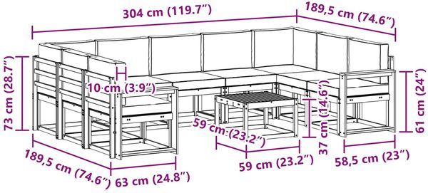 vidaXL Outdoor-Sofagarnitur 10 pcs Weiß und Creme 59 x 59 x 37 cm 3388259 Bild 8