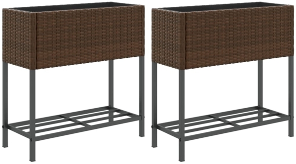 vidaXL Hochbeete mit Ablage 2 Stk. Braun 70x28x70 cm Poly Rattan 3210511
