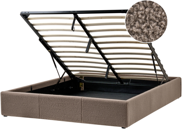 Bett mit Stauraum ohne Kopfteil Bouclé DINAN 160 x 200 cm Taupe