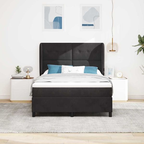 vidaXL Boxspringbett mit Matratze Schwarz 200 x 140 cm Samt 3340930