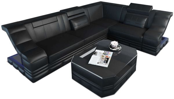 Mini Ecksofa Bianchi L Form aus Leder - Echtleder - schwarz - Rechts