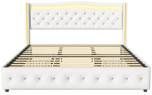 Romance Polsterbett Doppelbett Stauraumbett (Jugendbett Multifunktionsbett, 1 tlg. Chesterfield-Stil, Leichter Luxusstil, zwei USB & zwei Type-C), Mit LED-Beleuchtung, vier Rollschublade, Ladefunktion, PU, 160x200 cm Bild 4