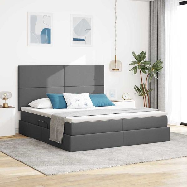 vidaXL Aufbewahrungsbett mit Kopfteil Dunkelgrau 200 x 200 cm Stoff 3372192