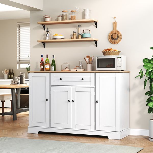 Sideboard 138 cm, MDF mit Schublade, verstellbaren Einlegeböden & Türablagen, Natur/Weiß