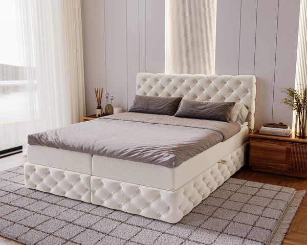 Kaiser Möbel Boxspringbett Chesterfield-Kontinentalbett Luxury Stoff Royal Velvet (Bett-Set mit Matratze und Topper), Bettkasten und Topper und Matratze