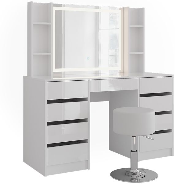Schminktisch Sherry Weiß/Weiß Hochglanz 128.2 cm 5 Teile Vicco