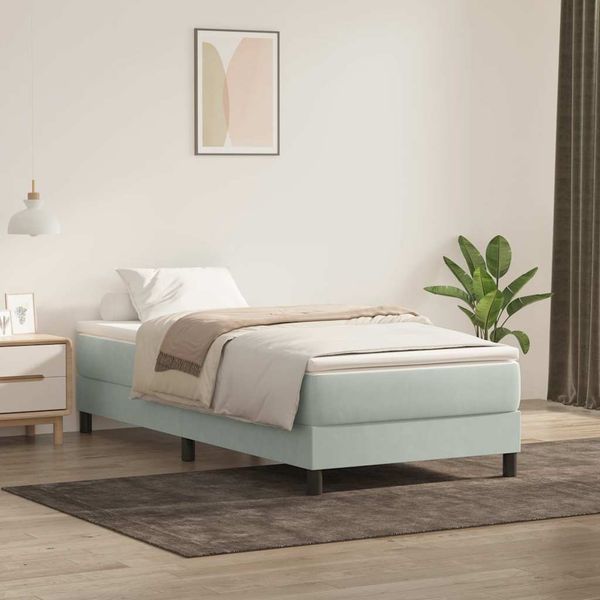 vidaXL Boxspringbett mit Matratze Hellgrau 80x210 cm Samt 3315897