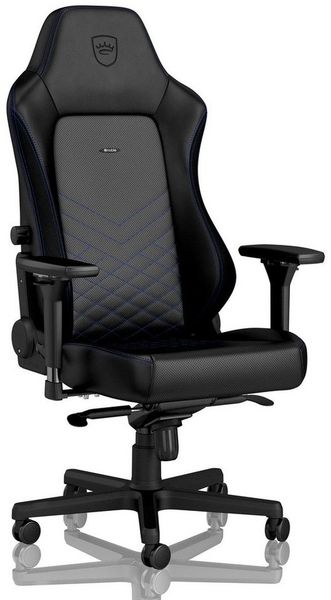 noblechairs Hero Gaming Stuhl 150 kg Belastbarkeit, PU-Kunstleder Bürostuhl Ergonomisch, Schreibtischstuhl Schwarz/Blau, PC Drehstuhl mit Rollen, Gamer Sessel, Inklusive Kissen