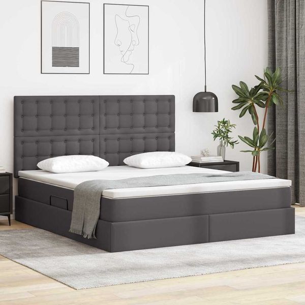 vidaXL Aufbewahrungsbett mit Matratze Grau 160 x 200 cm Kunstleder 3371675