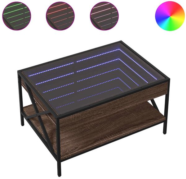 Couchtisch, Sofatisch mit Infinity-LED Braun Eichen-Optik 70x50x38 cm
