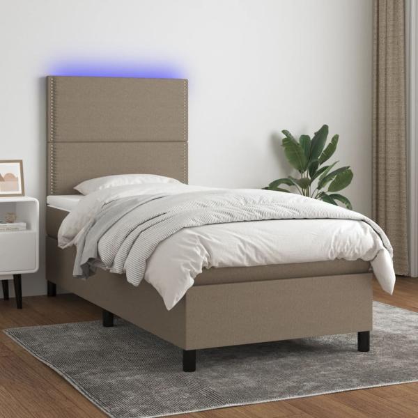 vidaXL Boxspringbett mit Matratze & LED Taupe 90x190 cm Stoff 3134761