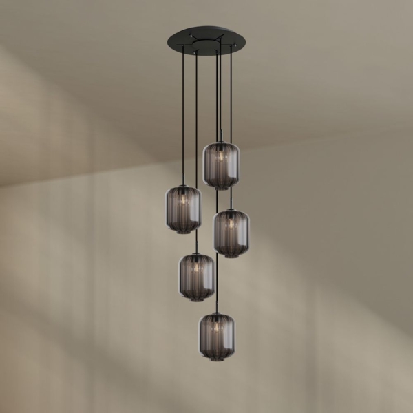 s.luce Velo Galerie-Hängelampe 5-flammig Ø 60cm Baldachin Ø 25cm Rauch, Schwarz