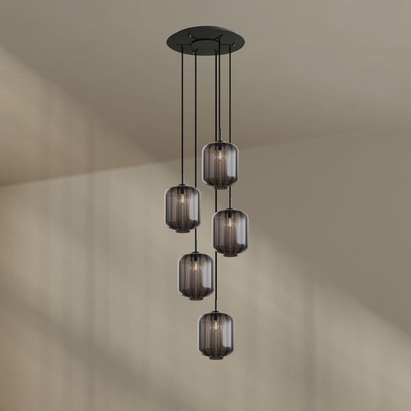 s.luce Velo Galerie-Hängelampe 5-flammig Ø 60cm Baldachin Ø 25cm Rauch, Schwarz