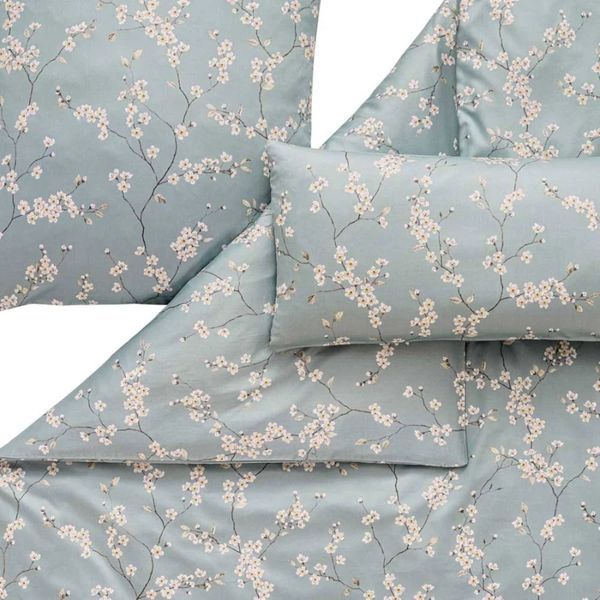 Estella Mako-Satin Bettwäsche 135x200 Sakura mint Kirschblüte Zweige 7904-520