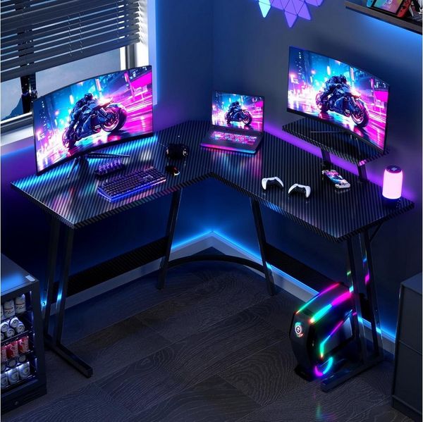 GUNJI Computertisch L-förmiger Gaming-Schreibtisch, Eckschreibtisch, 120cm (Tischplatte aus Kohlefaser mit Display-ausgestatteten Beinen und Z-förmigem Rahmen)