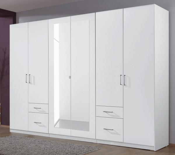Kleiderschrank FREIBURG in weiß 6-türig mit Spiegel B 270 cm