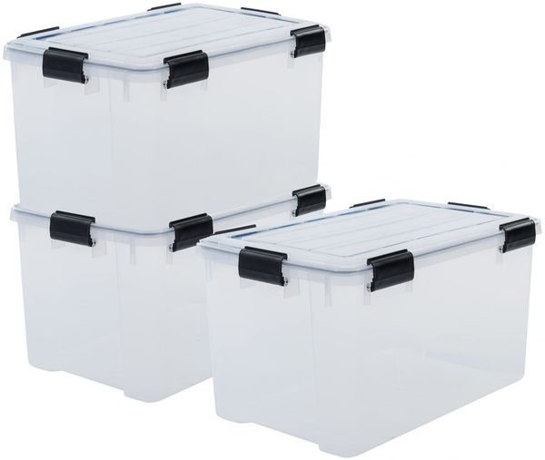 Iris Ohyama Luftdichte Kunststoff-Aufbewahrungsboxen mit Deckel, 70L, 3er-Set, Transparent, Hermetischer wasserdichter Verschluss, Robust Schnappverschlüsse, Stapelbar, Staubschutz, BPA-frei, DDAT-LD