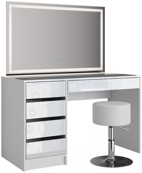 Schminktisch Sherry Weiß 120 cm mit LED-Spiegel und Hocker Vicco