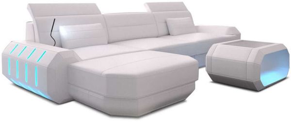 Mini Designersofa Roma L-Form mit LED-Beleuchtung - Büffelleder - Weiß - Links