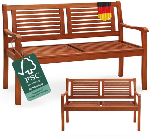 Casaria Gartenbank | 2-Sitzer | 320kg Belastbarkeit, Eukalyptus natur, 120 x 60 x 90 cm