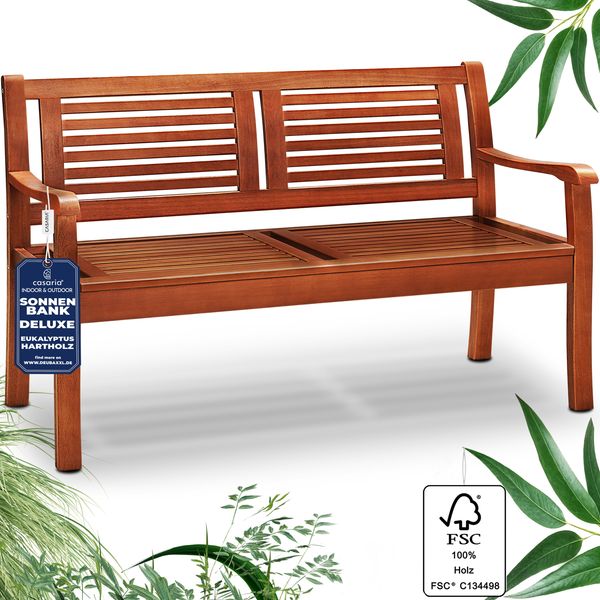 Casaria Gartenbank | 2-Sitzer | 320kg Belastbarkeit, Eukalyptus natur, 120 x 60 x 90 cm