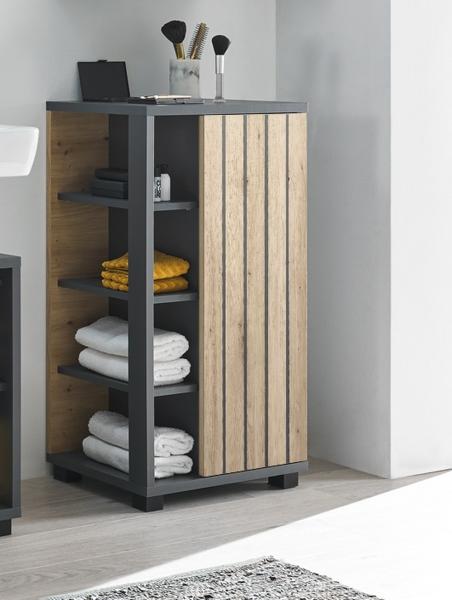 NIZZA Badezimmer Kommode in Graphit, Artisan Eiche Optik - Badezimmerschrank Bad Schrank mit viel Stauraum - 50 x 92 x 37 cm (B/H/T)