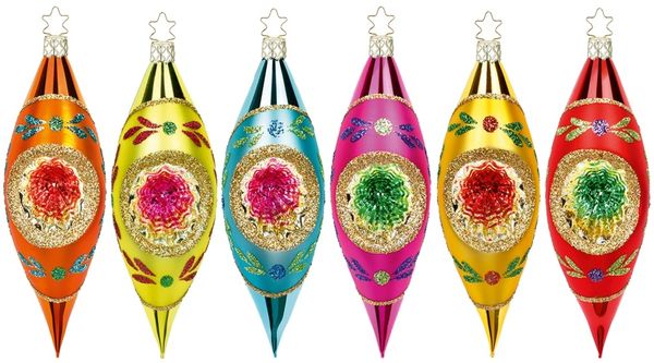 Funkelnder Reflex, Oliven Set 15cm 6-farbig Inge-Glas® Christbaumschmuck