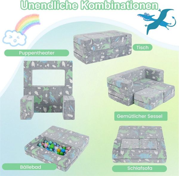 COSTWAY Kindersofa, im Dunkeln leuchtendes Spielsofa, mit abnehmbarem Bezug